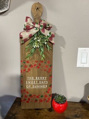 Wooden Kitchen Board - Summer Berry Strawberry Wall or Leaner Decor